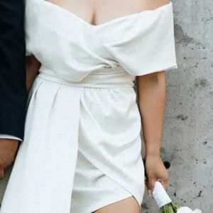 White Satin Off the Shoulder Dress Rehearsal, Wedding, Bridal Shower Lulu's
